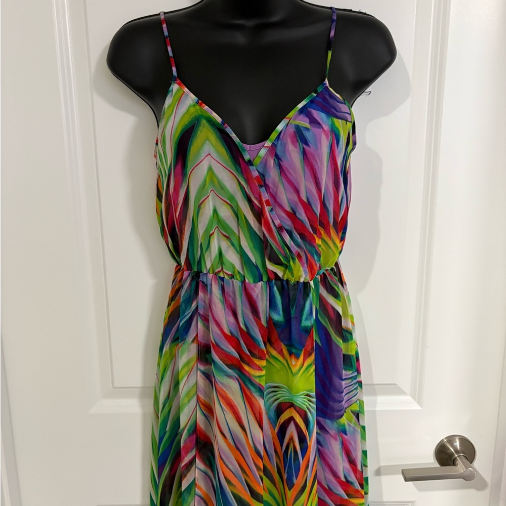 Colorful Tropical Maxi Dress Boho Flowing Summer Vacation Dress - Picture 4 of 4